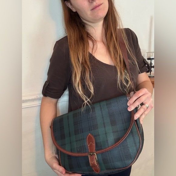 Polo Ralph Lauren Leather-Trimmed Canvas Saddle Shoulder Bag Vintage Authentic - Picture 4 of 17